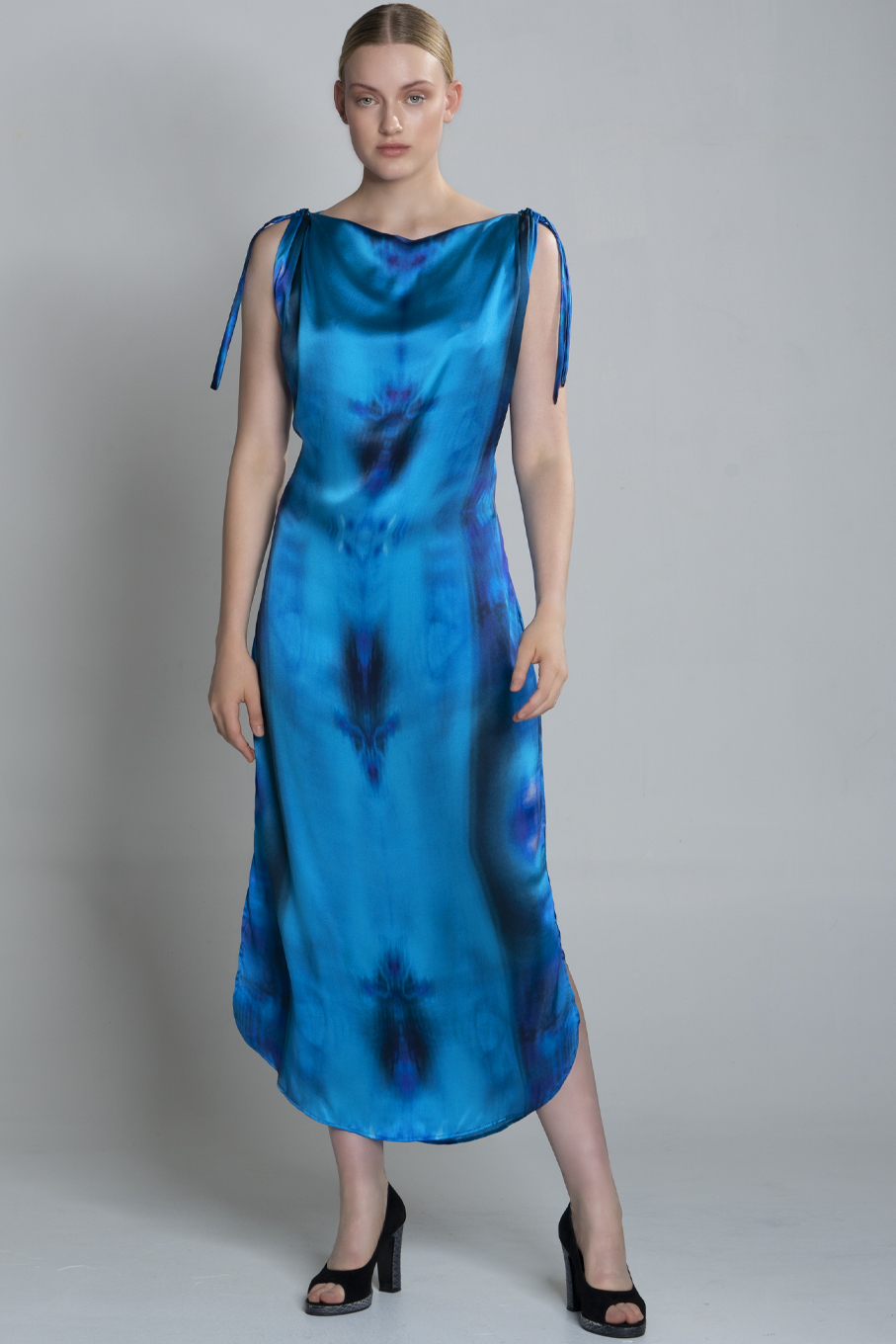 Blue Long Summer Silk Dress 