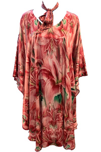 Pink Lilies Silk Satin Kaftan