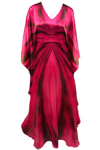 Fuchsia Waves Maxi Silk Satin Kaftan