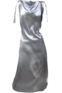 Long Summer Silver Silk Dress